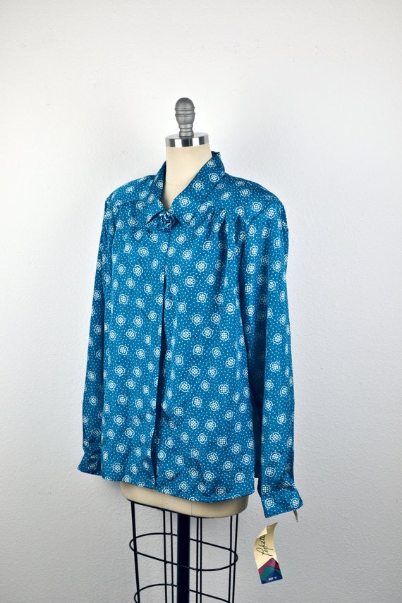 Women's Vintage 80s Teal and White Motif Polka Do… - image 3