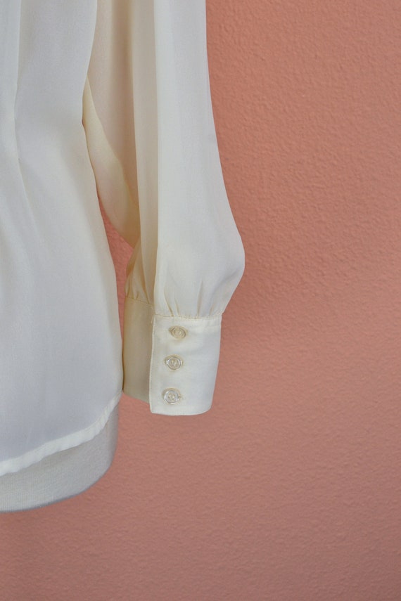 Women's Vintage 90s Cream Sheer Chiffon Lace Trim… - image 8