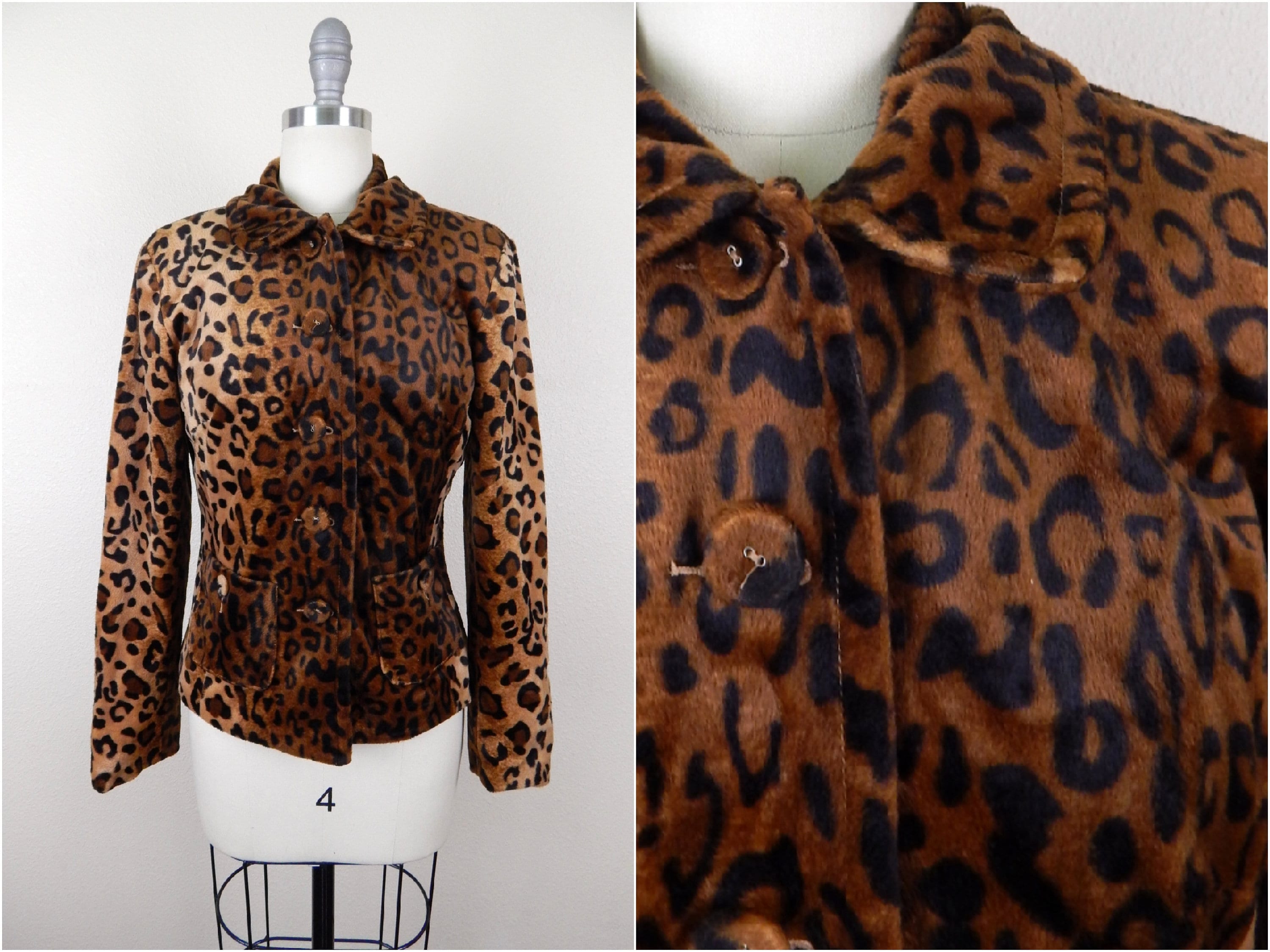 Women's Vintage 90s Y2K Punk Rave Leopard Faux Fur Fuzzy