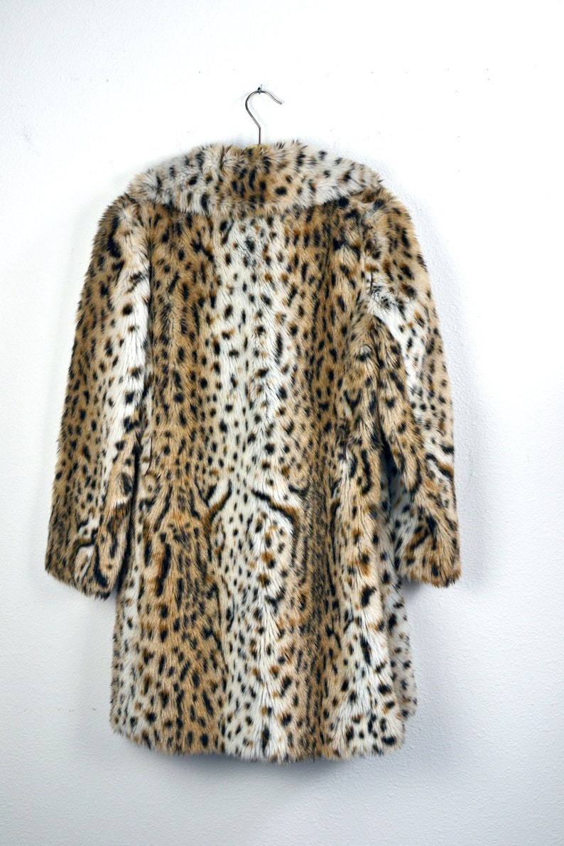 Women's Vintage 60s 70s Sears Tissavel France Pile 100% Acrylic Leopard Fuzzy Faux Fur Dress Swing Coat w/ Peach Satin Lining // Size S M image 8