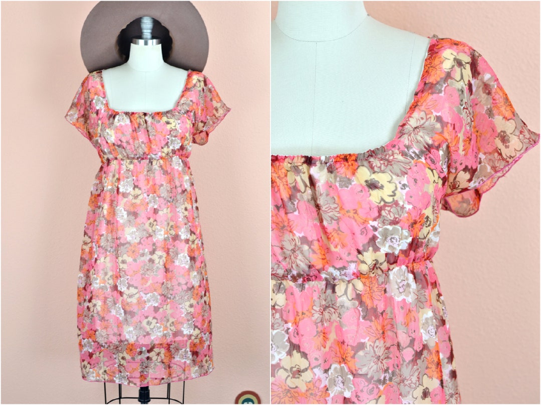 Women's Vintage Y2K Bright Pink Orange Floral Sheer - Etsy
