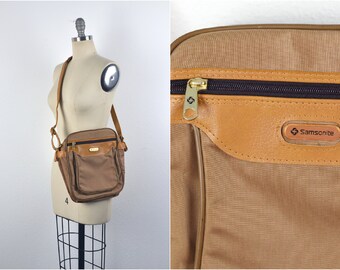 Vintage 70s 80s Tan Brown Soft Shell Vinyl Fabric and Vegan Leather PVC Crossbody Carry On Bag by Samsonite Special Edition