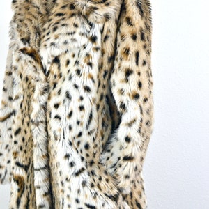 Women's Vintage 60s 70s Sears Tissavel France Pile 100% Acrylic Leopard Fuzzy Faux Fur Dress Swing Coat w/ Peach Satin Lining // Size S M image 4