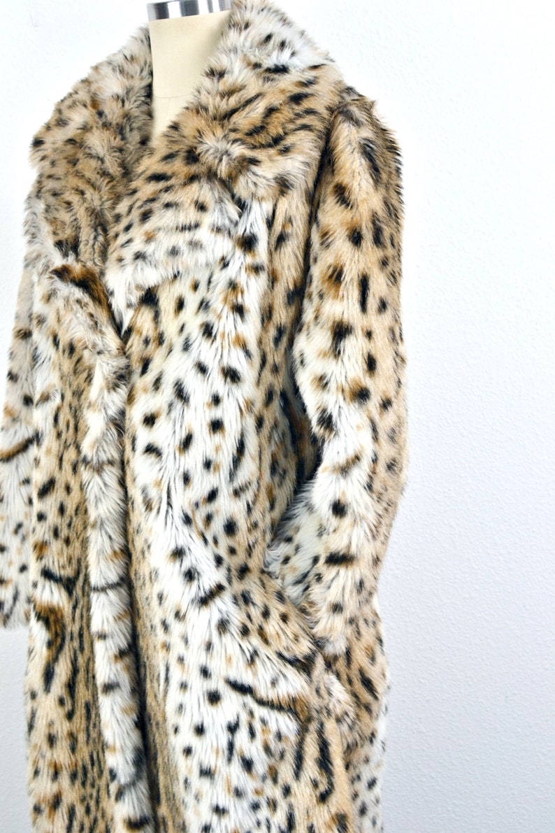 Women's Vintage 60s 70s Sears Tissavel France Pile 100% Acrylic Leopard Fuzzy Faux Fur Dress Swing Coat w/ Peach Satin Lining // Size S M image 4