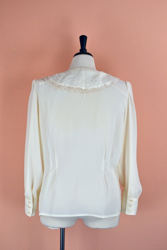 Women's Vintage 90s Cream Sheer Chiffon Lace Trim… - image 5