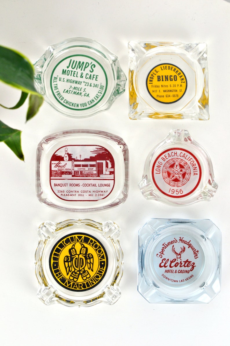 CHOOSE 1: Vintage 50s 60s 70s Mid Century Atomic Advertisement Glass Ashtrays Collection // Jump's Motel / Bingo / Cocktail Lounge / Bowling image 3