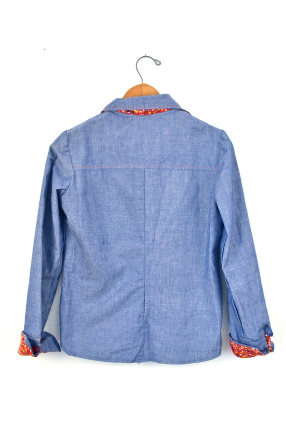 Women's Vintage 70s Blue Chambray Denim Look Long… - image 9