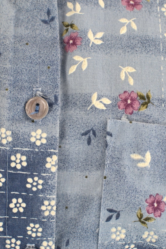 Women's Vintage 70s Groovy Blue Floral Cotton Ble… - image 8