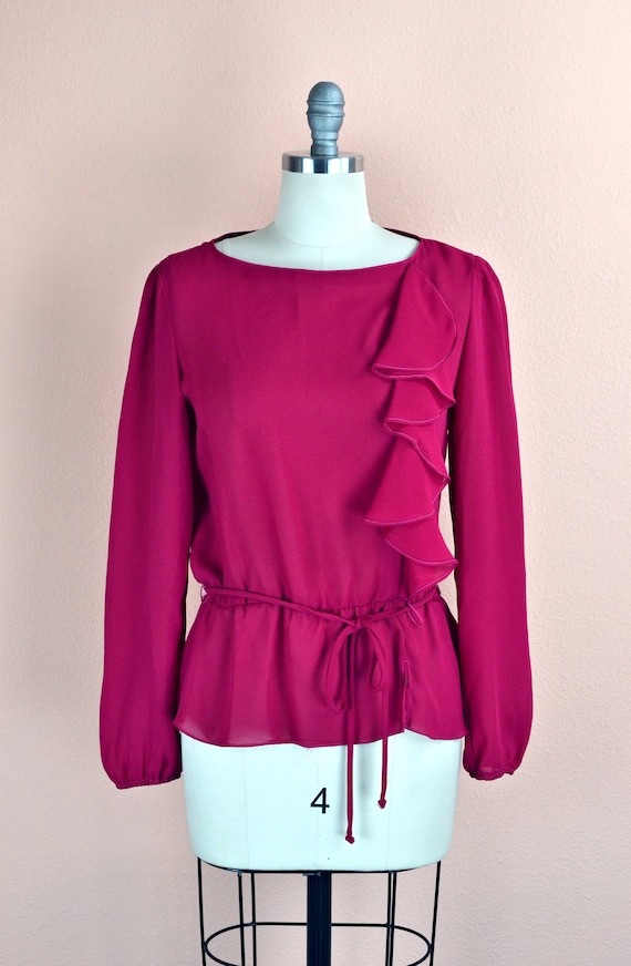 Women's Vintage 70s Raspberry Pink Sheer Chiffon … - image 2