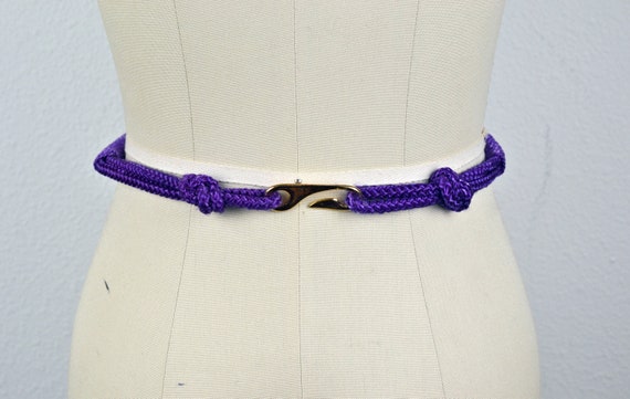Vintage 80s Purple Braided Leather & Cord Statement Belt Woven Adjustable Boho Women main image 4