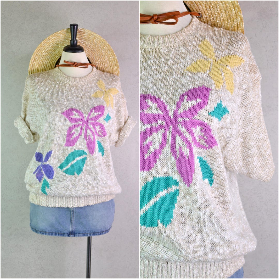 Women's Vintage 80s Nubby Oatmeal Ramie Cotton Tropical Magenta Purple ...