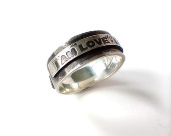I AM LOVE I am loving I am lovable sterling silver ring, Affirmation jewelry