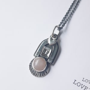 Magnet sterling silver pendant, pink quartz silver pendant, i attract love pendant, affirmation jewelry, positive jewelry, manifest love