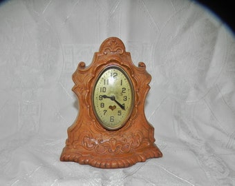 Heartbeat Clock by The National Clock Co., USA, Small Novelty Winder, Animated Vintage Collectible Clock, Art Deco / Dresser Easel Clock