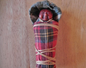 Skookum Bully Good Native American Indian Papoose Cradle Board Sleeping Baby Doll