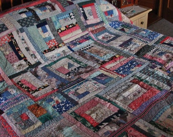 Quilt - Vintage - Hand Sewn Quilt for Full Sized bed - 74 x 104" - Colorful, Clean