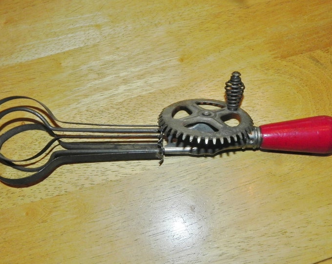 A&J Hand Crank Egg Beater Handheld Kitchen Red Wood Handle Etsy