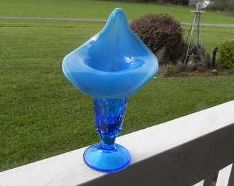 Vase Jack In The Pulpit Two Tone Blue With Grapes - Fenton Blue Opalescent