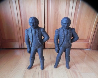 Andirons - VIRGINIA METALCRAFTERS Cast Iron George Washington Fire Dogs - Antique