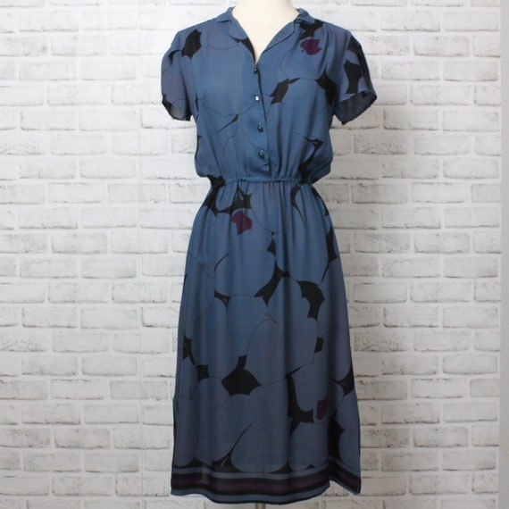 Blue/Green Flutter Sleeve Dress - Black and Purpl… - image 5