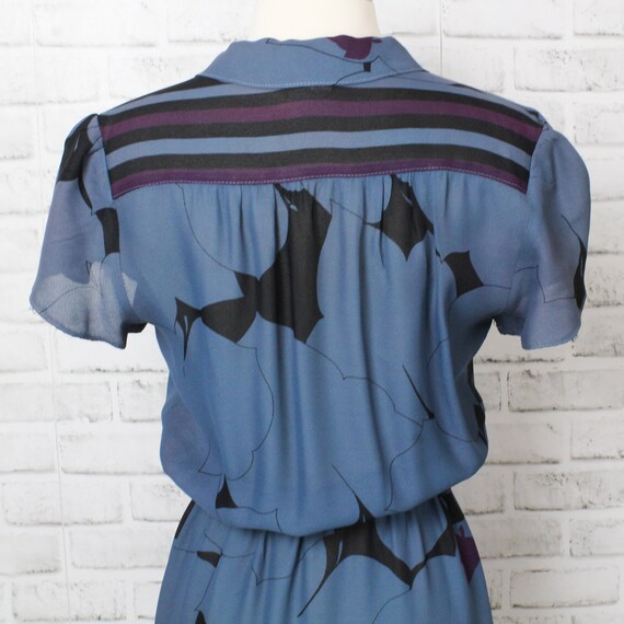 Blue/Green Flutter Sleeve Dress - Black and Purpl… - image 3