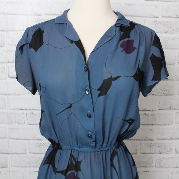 Blue/Green Flutter Sleeve Dress - Black and Purpl… - image 2
