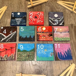 Small Acrylic Canvas with easel landscape painting - 3x3 mini art- tiny art - acrylic on canvas - mini gallery wall art