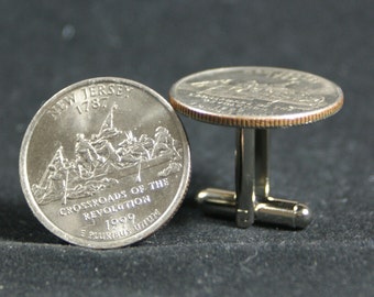 New Jersey State Quarter Cufflinks 1999 Free Gift Bag Birthday Birthplace Home State 19 Year Anniversary 19th