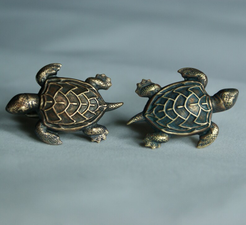 Brass Turtle Cufflinks Free Gift Bag by Cufflinked