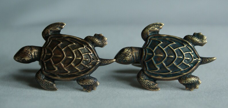 Brass Turtle Cufflinks Free Gift Bag by Cufflinked
