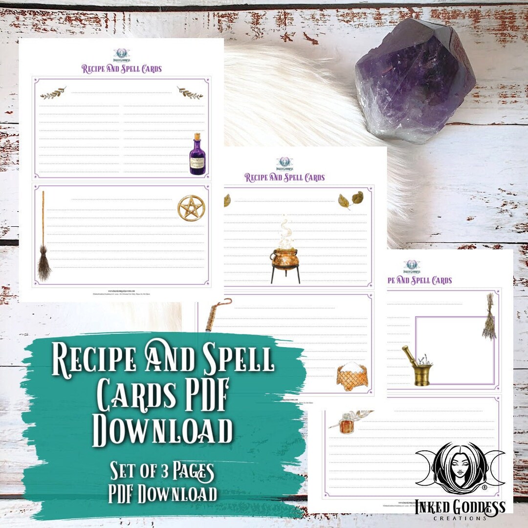 Witchy Recipe and Spell Cards Printable Set PDF Download - Etsy