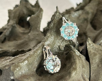 Clear Quartz and Apatite silver 9 pointed Star KaleidosCut Glenn Lehrer collaboration - Baha'i ring and pendant