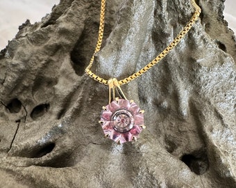 Pink Amethyst and Garnet 9 pointed Star KaleidosCut Glenn Lehrer collaboration - Baha'i 9k gold pendant