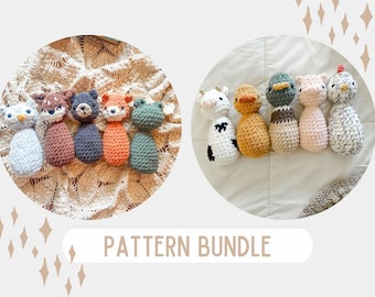 PAKIET Cuddle Critters *Zestaw leśny* + *Zestaw wiejski* Wzory szydełkowe | Szydełkowe zwierzęta leśne | Szydełkowe zwierzęta gospodarskie | Zabawki do zabawy
