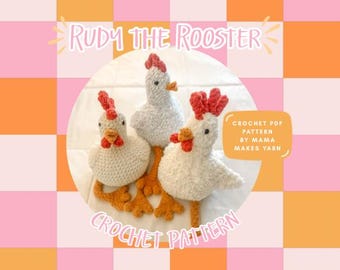 Wzór na szydełkowanie Rudy the Rooster | Szydełkowany kogut | Szydełkowany kurczak | Prezent na baby shower | Zabawa w odgrywanie ról | Zabawki dla dzieci | Szydełkowane zwierzę hodowlane