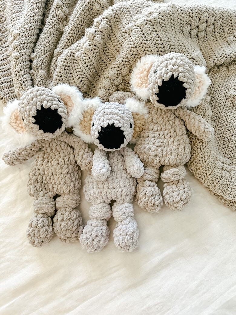 40 Koala Crochet Patterns for Amigurumi, Hats, Loveys, and Nursery Decor 4 Mini Koala Snuggler Baby Shower Gift Crochet Animal Toy