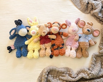 Crochet Vintage Classic Muted, made to order Honey Bear and Friends, Childhood Nostalgia, Baby Shower Gift, Baby Toy, Nursery Decor