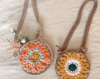 Torebka w stylu boho dla malucha z motywem słońca | Szydełkowa torebka na ramię dla malucha | Torebka dla małej dziewczynki | Torebka w stylu boho dla malucha | Torebka do zabawy