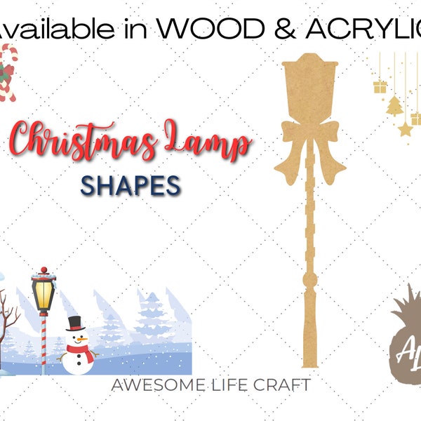 Wood Street Lamp Christmas Cutout, Unfinished Wall Hanging, Christmas Lamp Acrylic Shape, Glitter Acrylic Cutout