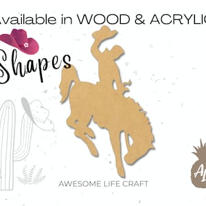 Wooden Cowboy on Horse Craft Cutout, Unfinished Wood Blank, Horse Rider Acrylic Shape, Glitter Acrylic Cutout