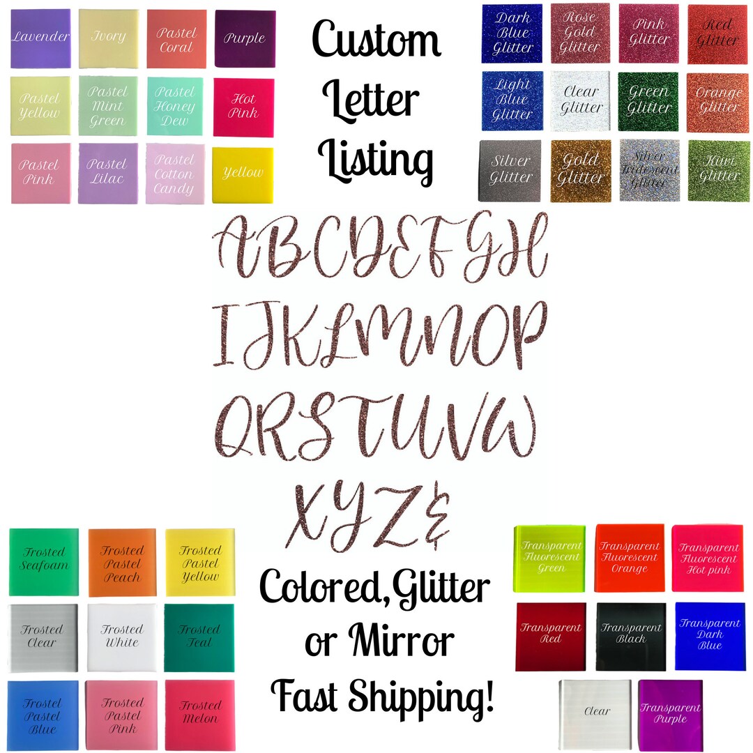 Glitter Acrylic Cursive Letters: Nicholia Font Nursery Decor - Etsy
