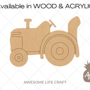 Wooden Tractor Craft Shape, Unfinished Engraved Farm Tractor Cutout, Paint By Line DIY Door Hanger
