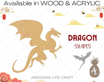 Flying Dragon Cutout: Unfinished Wood or Glitter Acrylic Craft Shape
