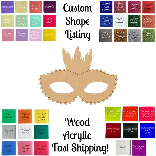 Mardi Gras Mask Wood Shape, Wooden Decoration Cutout, Glitter Mask Acrylic Engraved, Paintable Mardi Gras Mask Craft