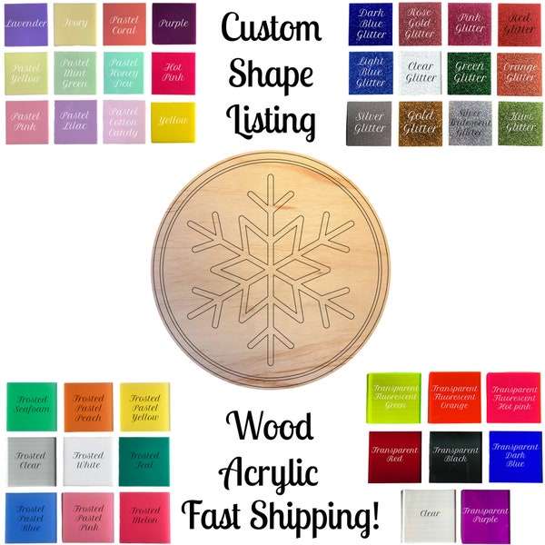 Christmas Snowflake Stamp Wood Shape, Wooden MDF Cutout, Glitter Snowflake Stamp Acrylic Engraved, Paintable Christmas Craft Ornament