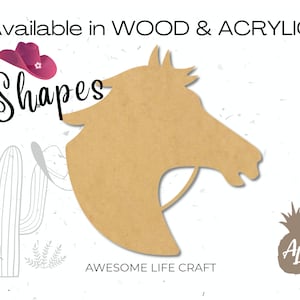Horse Head Wood Shape, Unfinished Paintable Craft, Horse Head Acrylic Shape, Glitter Acrylic Cutout