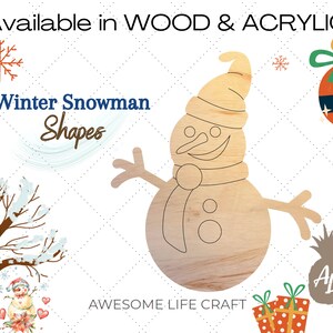 Unfinished Wood Snowman Shape: Engraved Christmas Ornament, DIY Craft