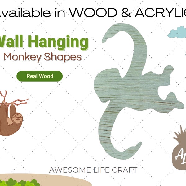 Unpainted Real Wood Grain Monkey in a Barrel Shape, Paintable Wall Hanging Monkey Door Hanger Cutout, Craft Hobby, DIY VBS, Kids Crafting