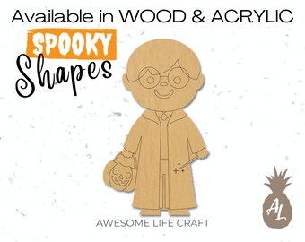 Wooden Halloween Kid Wizard Costume Cutout, Unpainted Shape