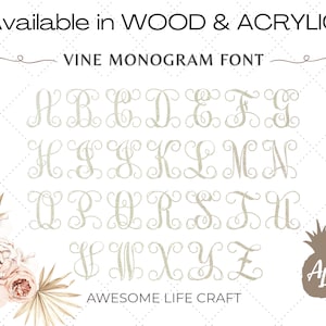 Wooden Monogram Letters, Paintable Craft Lettering, Vine Monogram Font, DIY Wood Letters, Alphabet Monogram A-Z Set